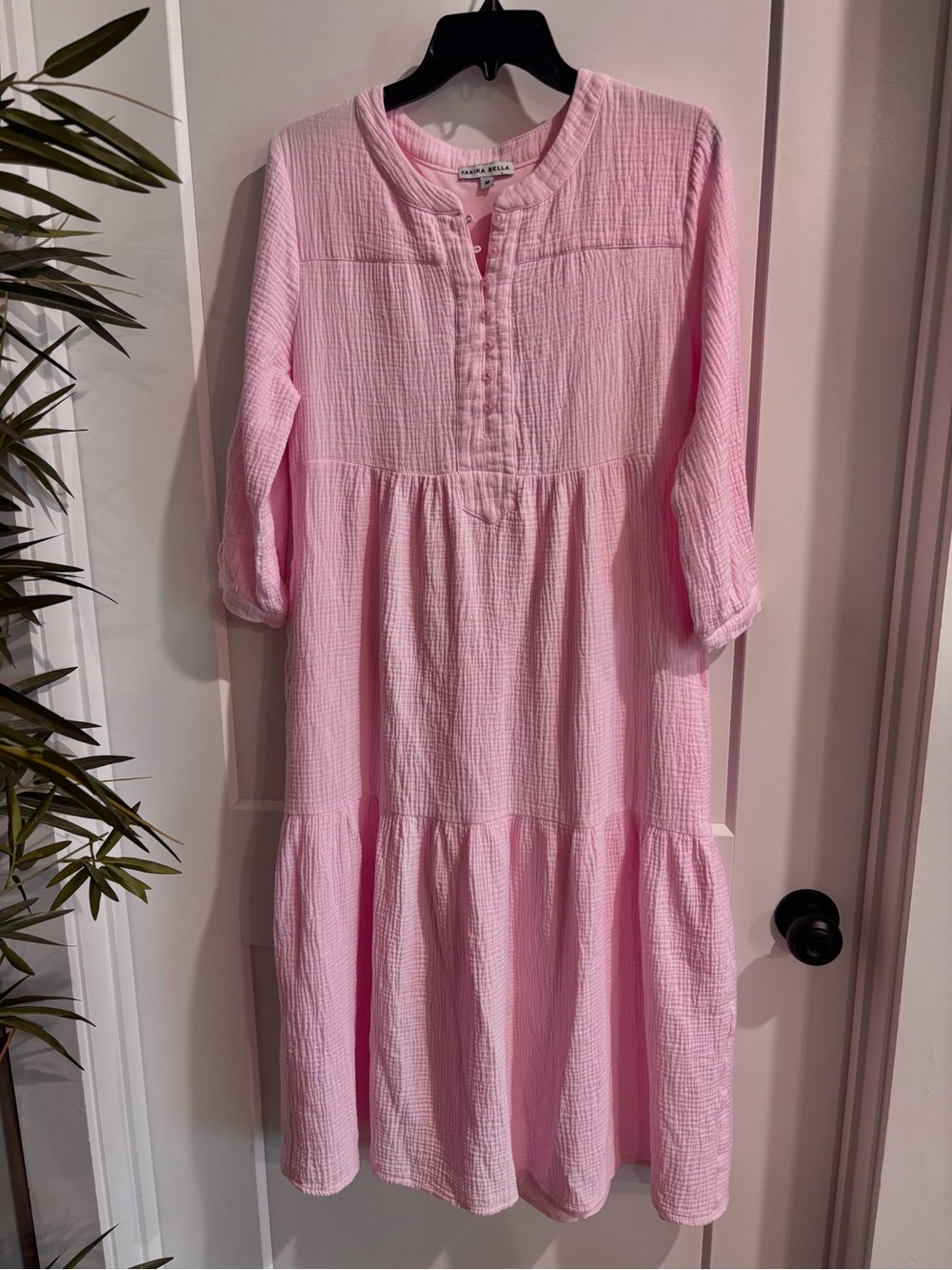 NEW MIDI LENGTH YAKIRA BELLA PINk LIGHTWEIGHT COTTON DRESS LONG SLEEVE SZ M